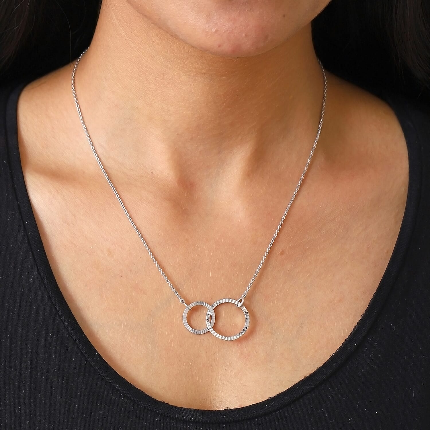 Platinum Overlay Sterling Silver Inter-Loop Necklace (Size 18)