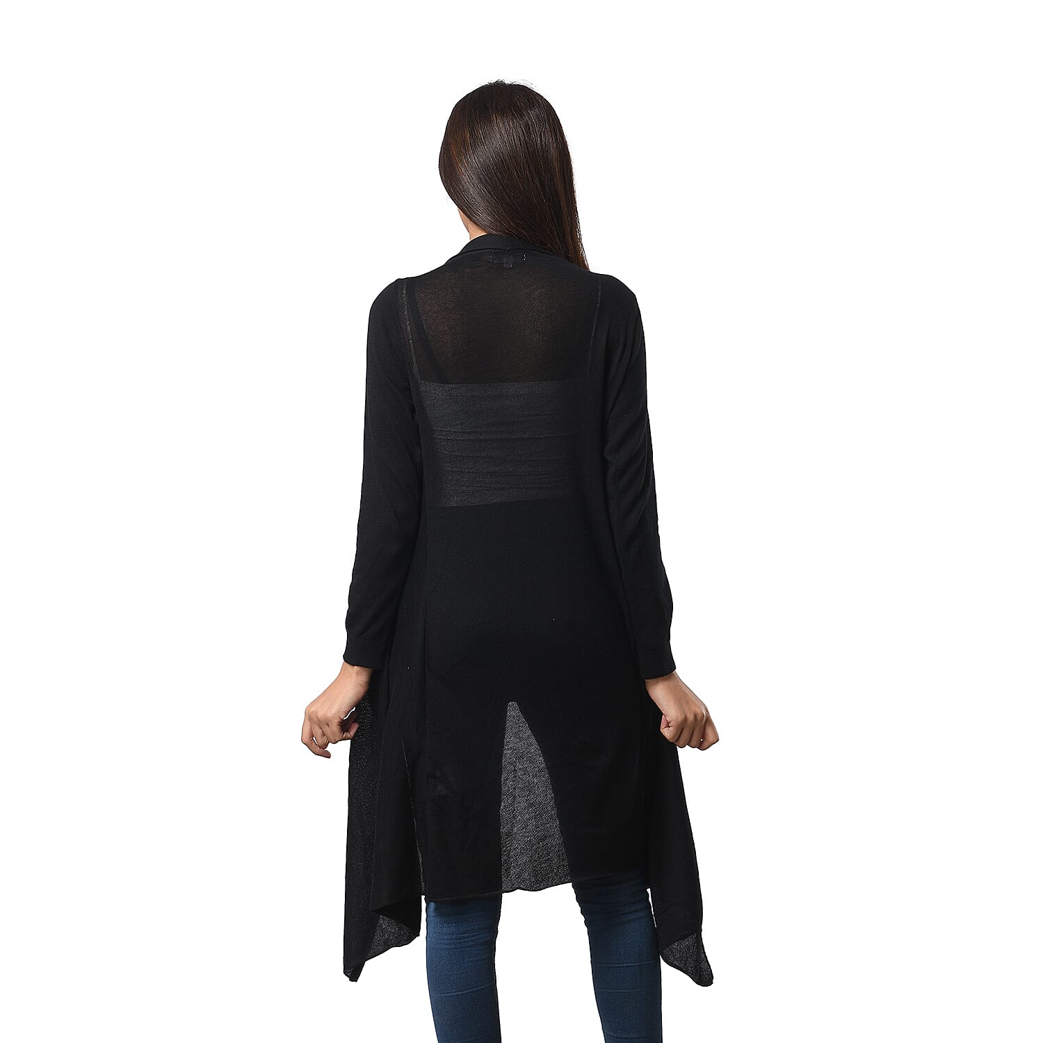 Marigold Lotus: 100% Cotton Knit Long Sleeve Waterfall Cardigan in Black 