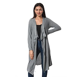 Marigold Lotus: 100% Cotton Knit Long Sleeve Waterfall Cardigan in Steel Grey - XS (UK Size 8)