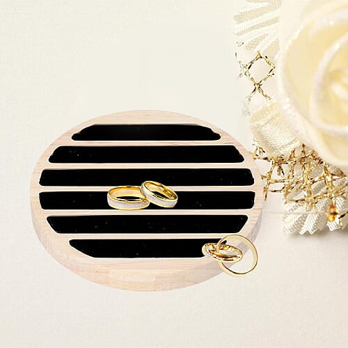 Round Bamboo Ring Tray with 6 Black Velvet Slots (Size 15x1.7cm)