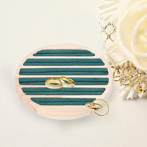 Round Bamboo Ring Tray with 6 Green Velvet Slots (Size 15x1.7cm)