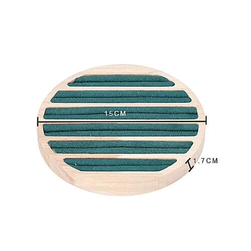 Round Bamboo Ring Tray with 6 Green Velvet Slots (Size 15x1.7cm)