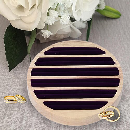 Round Bamboo Ring Tray with 6 Purple Velvet Slots (Size 15x1.7cm)