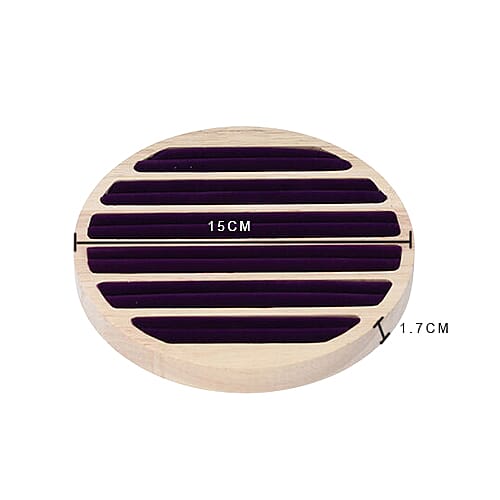 Round Bamboo Ring Tray with 6 Purple Velvet Slots (Size 15x1.7cm)