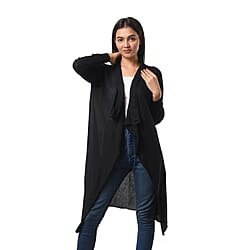 Marigold Lotus: 100% Cotton Knit Long Sleeve Waterfall Cardigan in Black