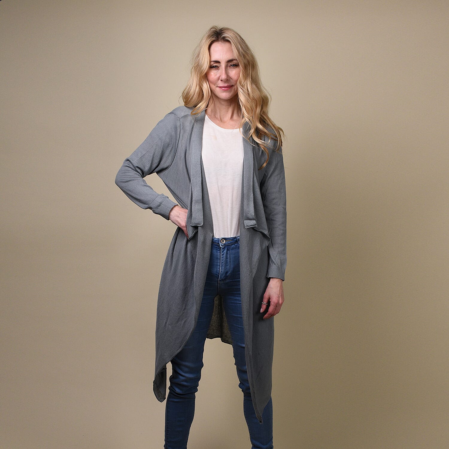 Marigold Lotus: 100% Cotton Knit Long Sleeve Waterfall Cardigan in Black