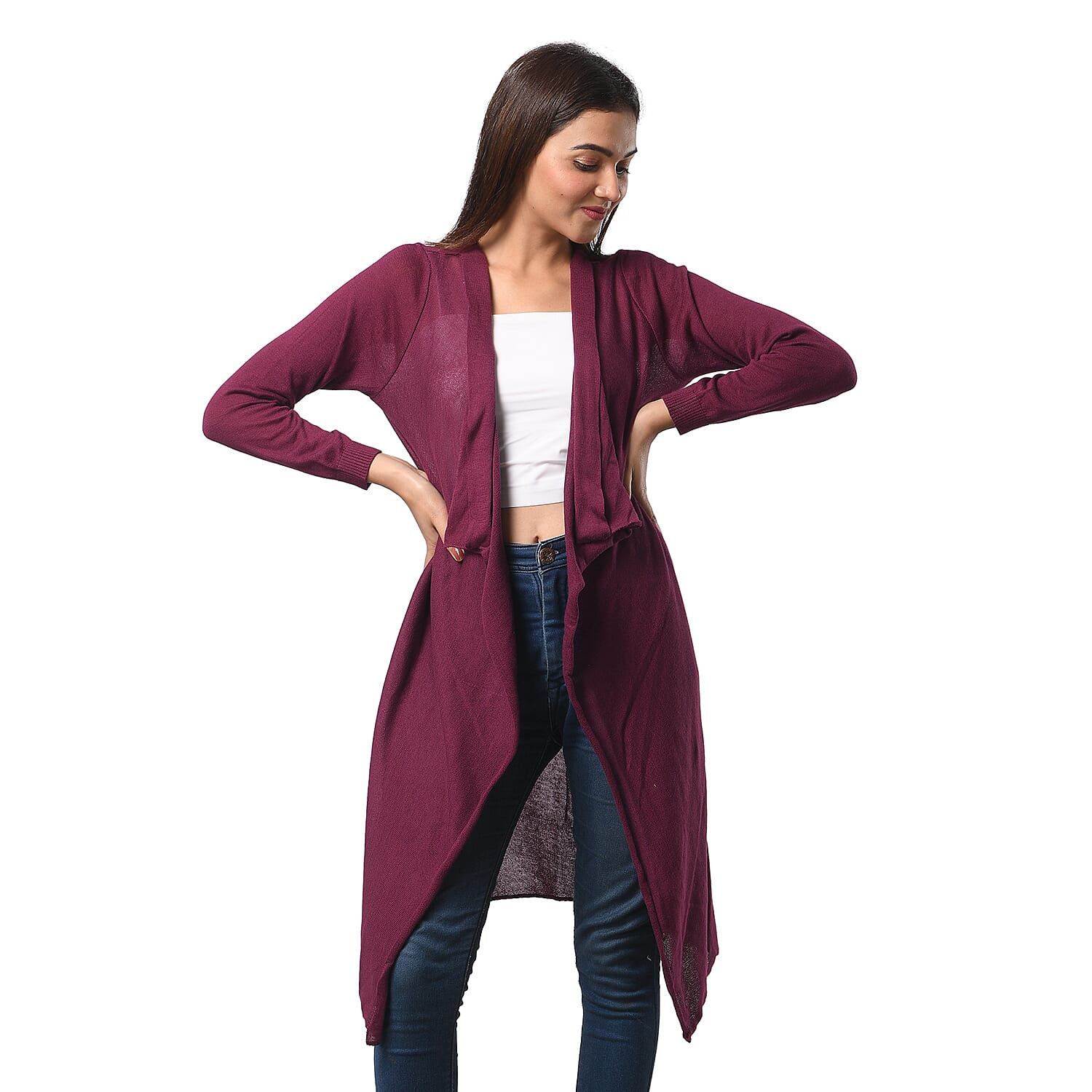 Marigold Lotus: 100% Cotton Knit Long Sleeve Waterfall Cardigan in Black