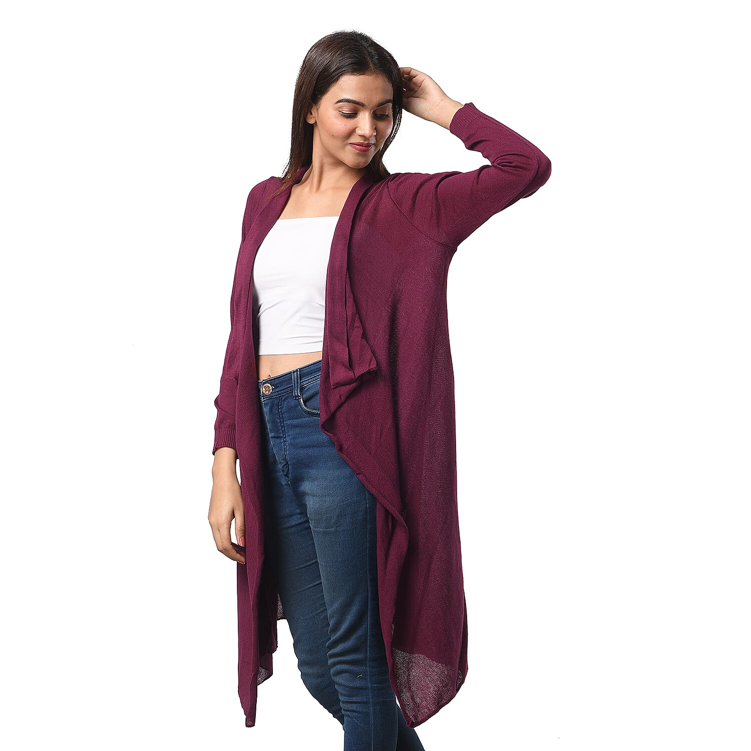 Marigold Lotus: 100% Cotton Knit Long Sleeve Waterfall Cardigan in Black