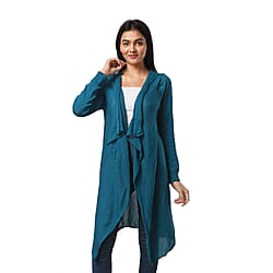 Marigold Lotus: 100% Cotton Knit Long Sleeve Waterfall Cardigan in Black