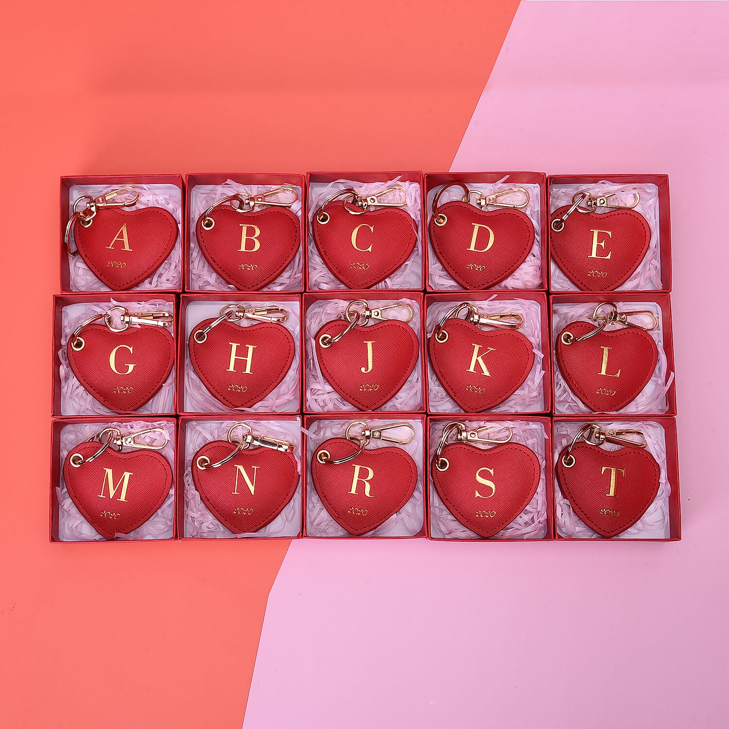 Christmas Edition 100% Genuine Leather Alphabet Red Heart Handbag Charm/Key Chain - B