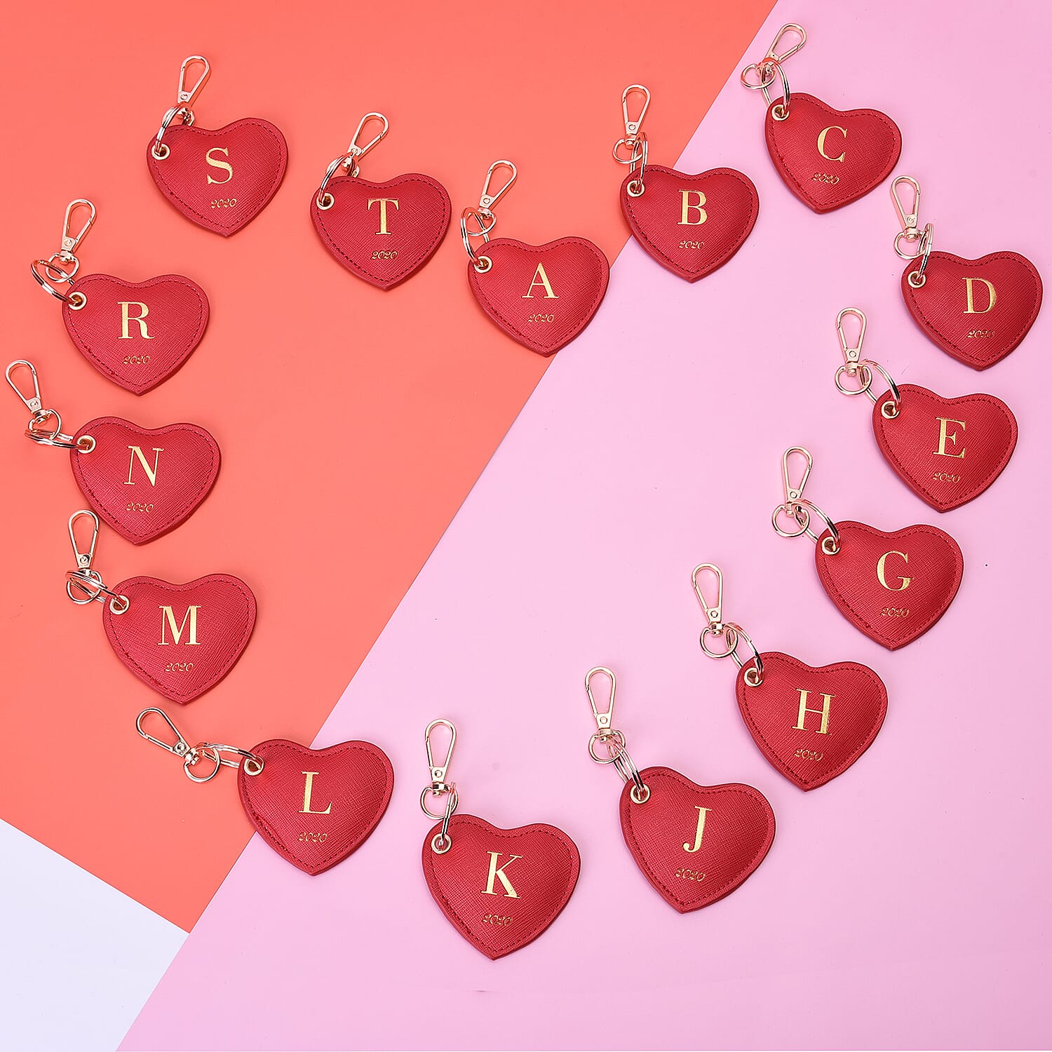 Christmas Edition 100% Genuine Leather Alphabet Red Heart Handbag Charm/Key Chain - B