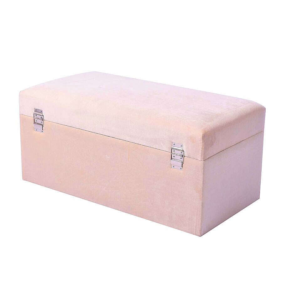 Set of 2 Off-White Velvet Fabric Covered Wooden Trunks