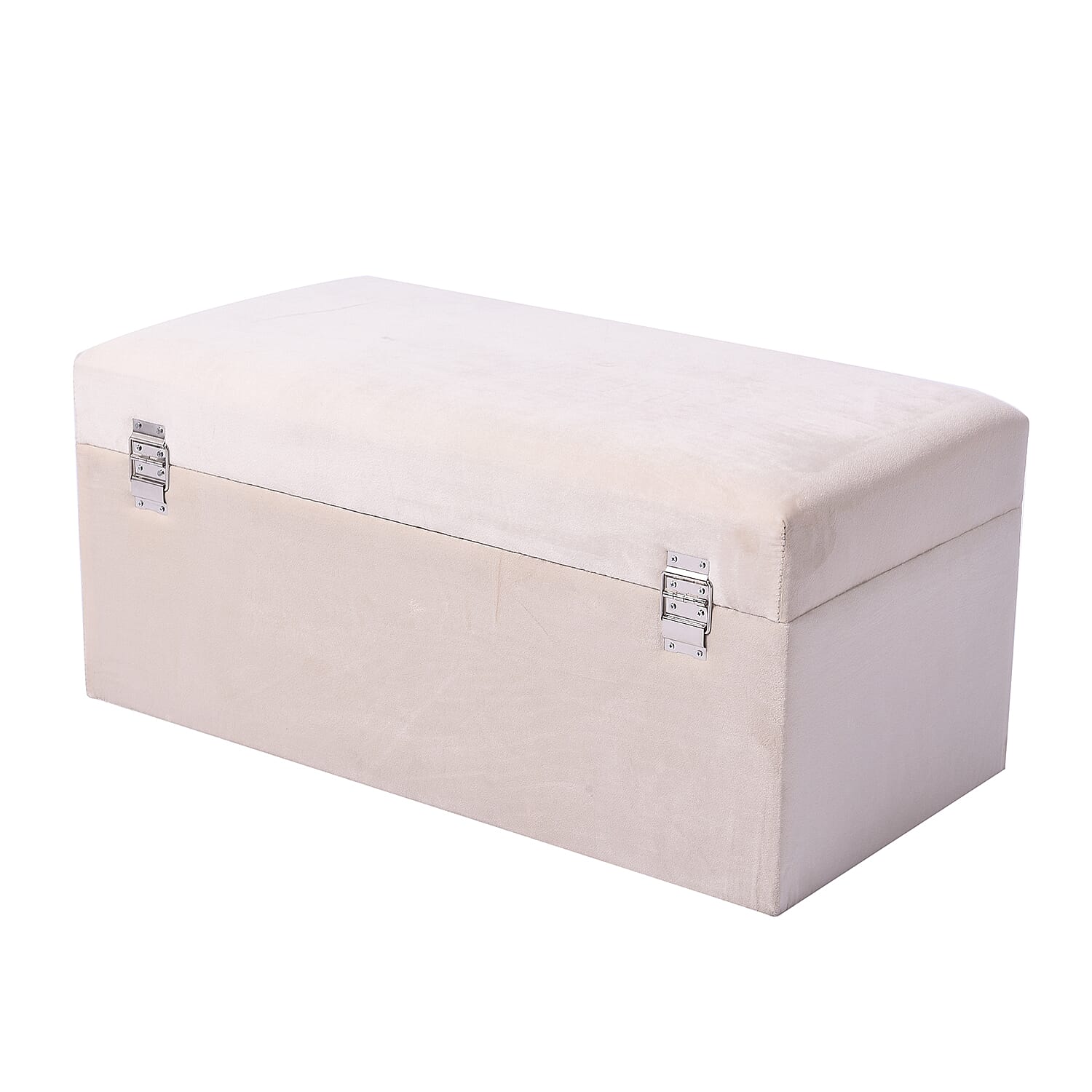 Set of 2 Off-White Velvet Fabric Covered Wooden Trunks