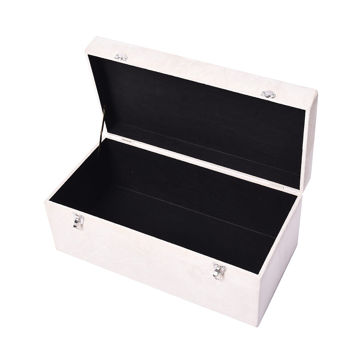 Set of 2 Off-White Velvet Fabric Covered Wooden Trunks