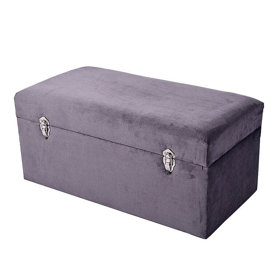 Set of 2 Grey Velvet Fabric Covered Wooden Trunks