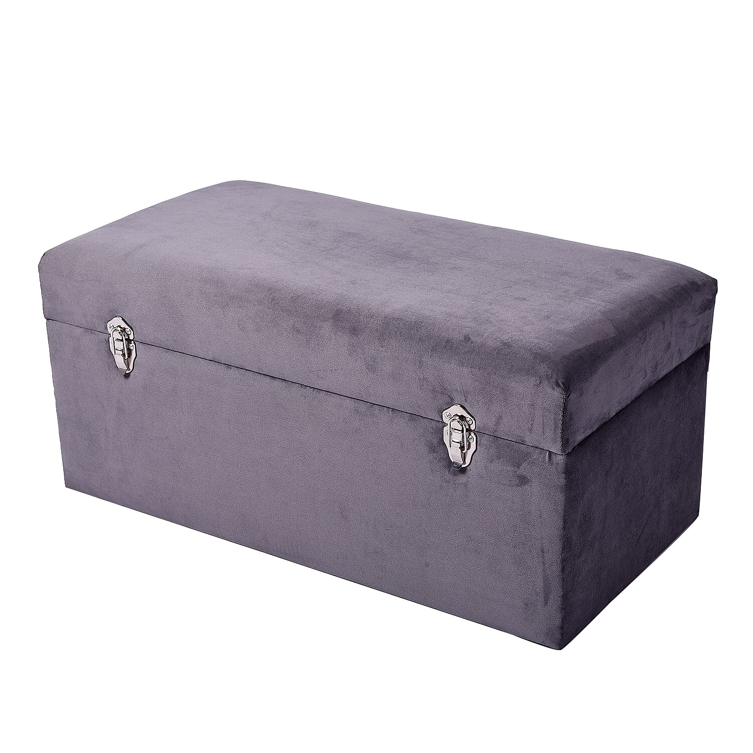 Set of 2 Grey Velvet Fabric Covered Wooden Trunks