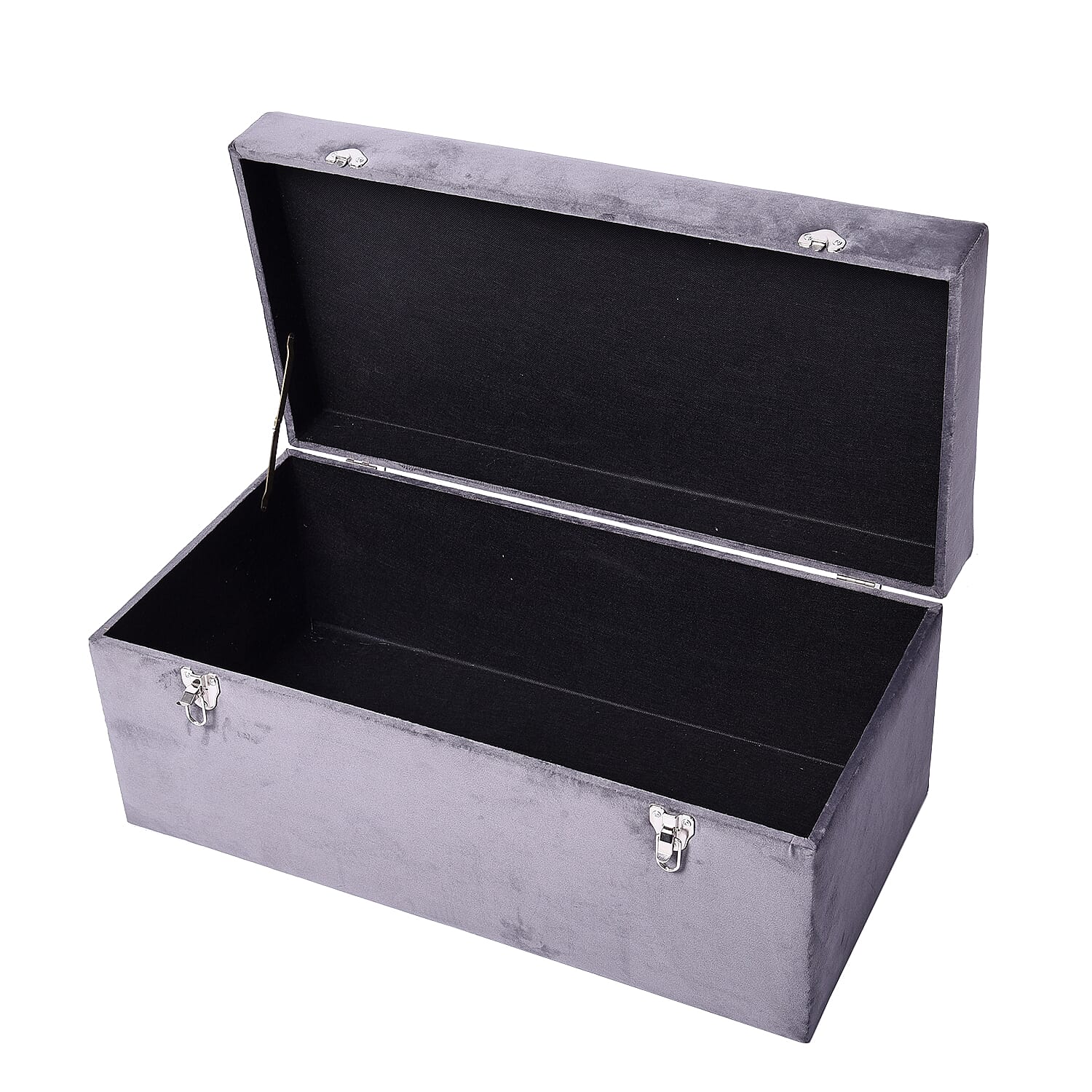 Set of 2 Grey Velvet Fabric Covered Wooden Trunks