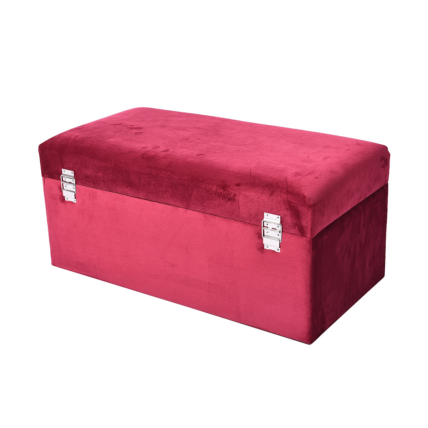 Set of 2 Dark Red Velvet Fabric Covered Wooden Trunks