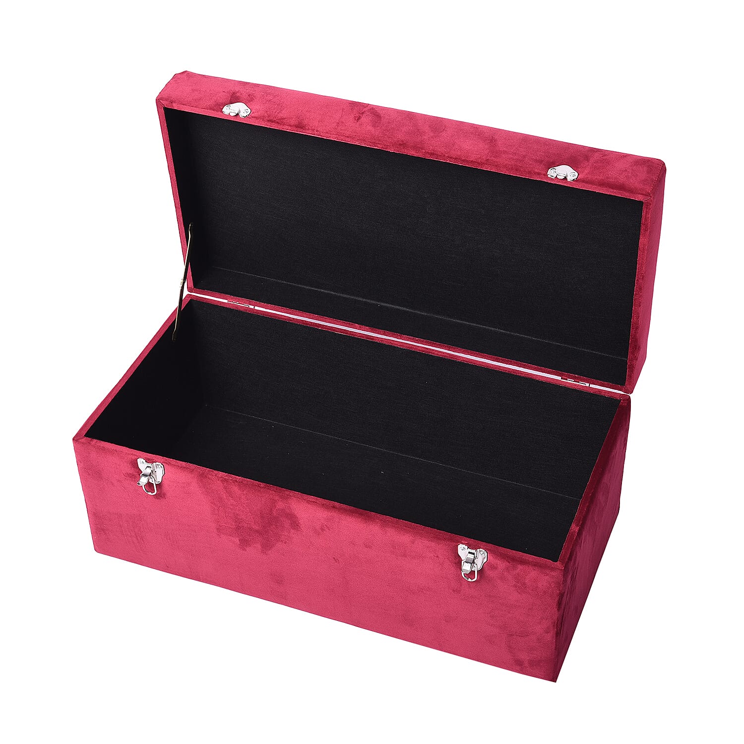 Set of 2 Dark Red Velvet Fabric Covered Wooden Trunks