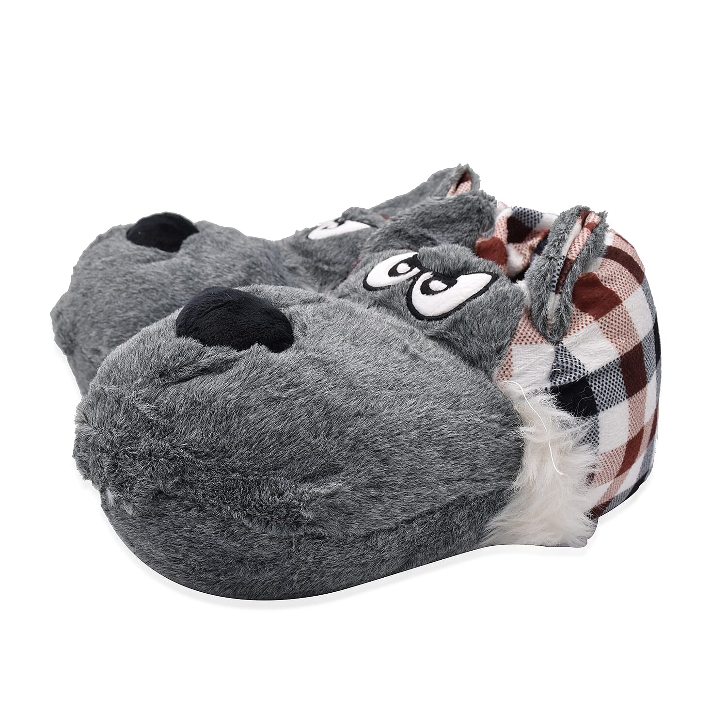 Super Soft Faux Fur Animal Slippers - Grey and Multi