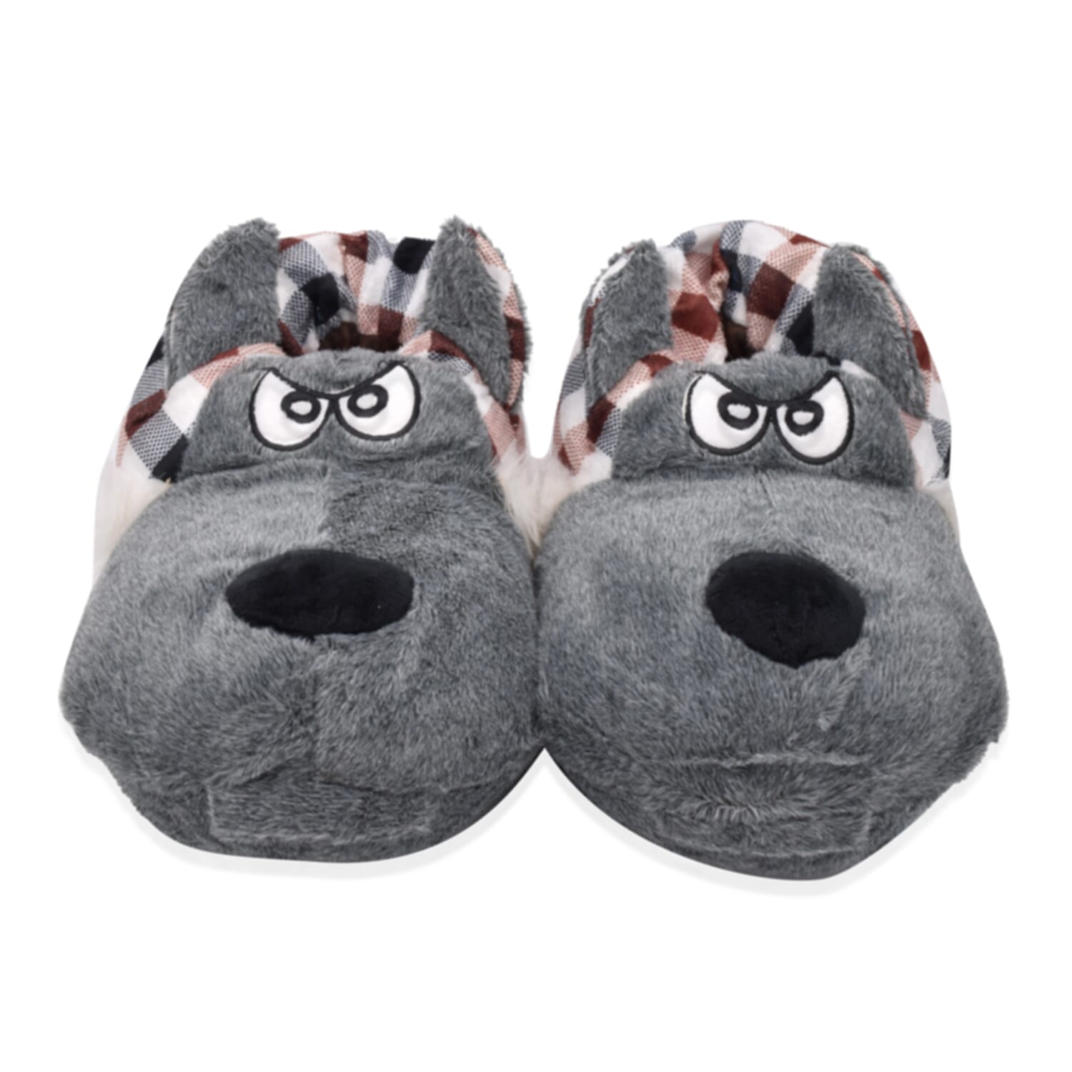 Super Soft Faux Fur Animal Slippers - Grey and Multi