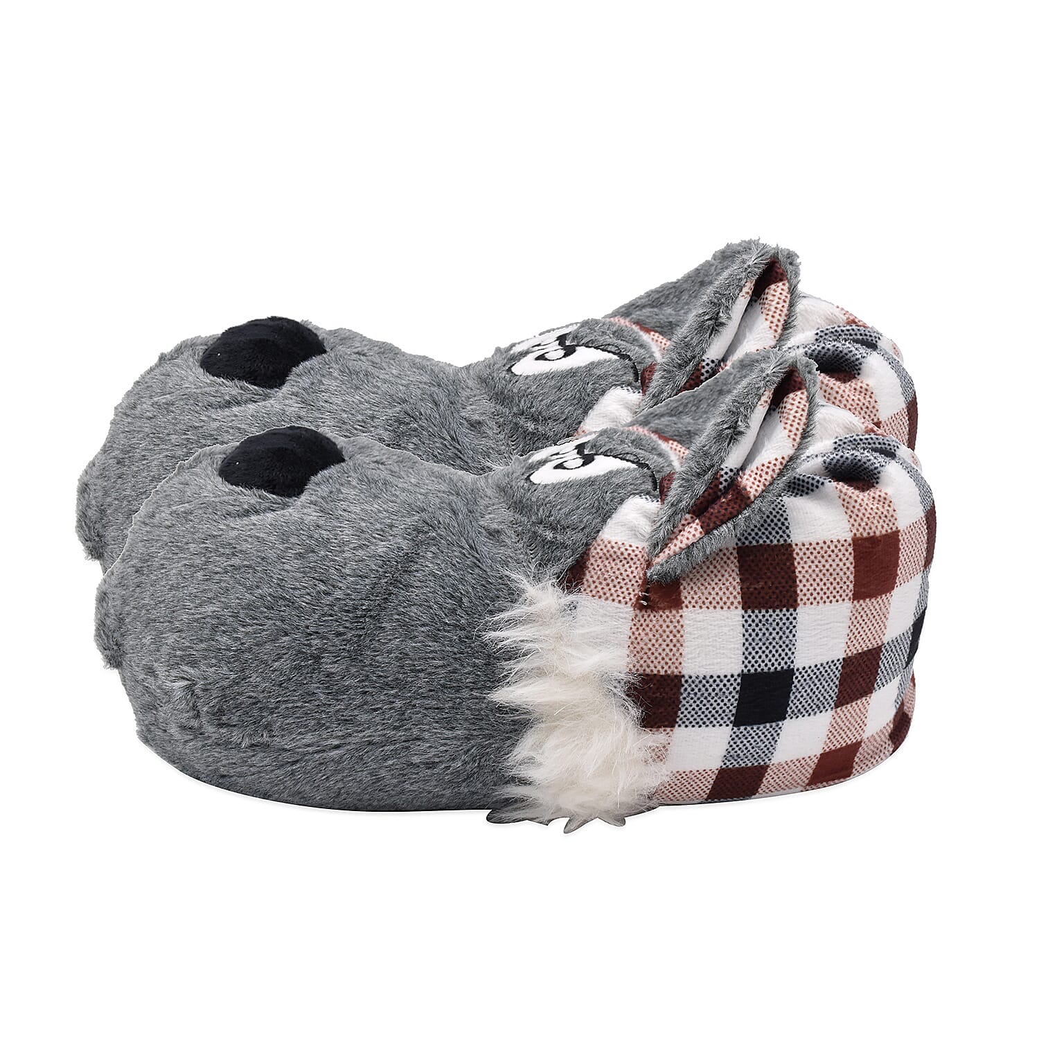 Super Soft Faux Fur Animal Slippers - Grey and Multi