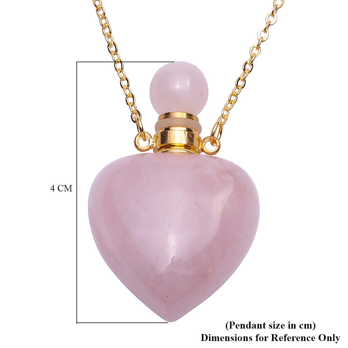 Rose Quartz Heart Shaped Perfume Bottle Necklace (Size 22) in Yellow Gold Tone 89.00 Ct