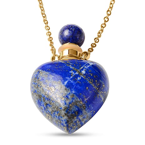 Lapis Lazuli Heart Shaped Perfume Bottle Necklace (Size 22) in Yellow Gold Tone 80.0 Ct.