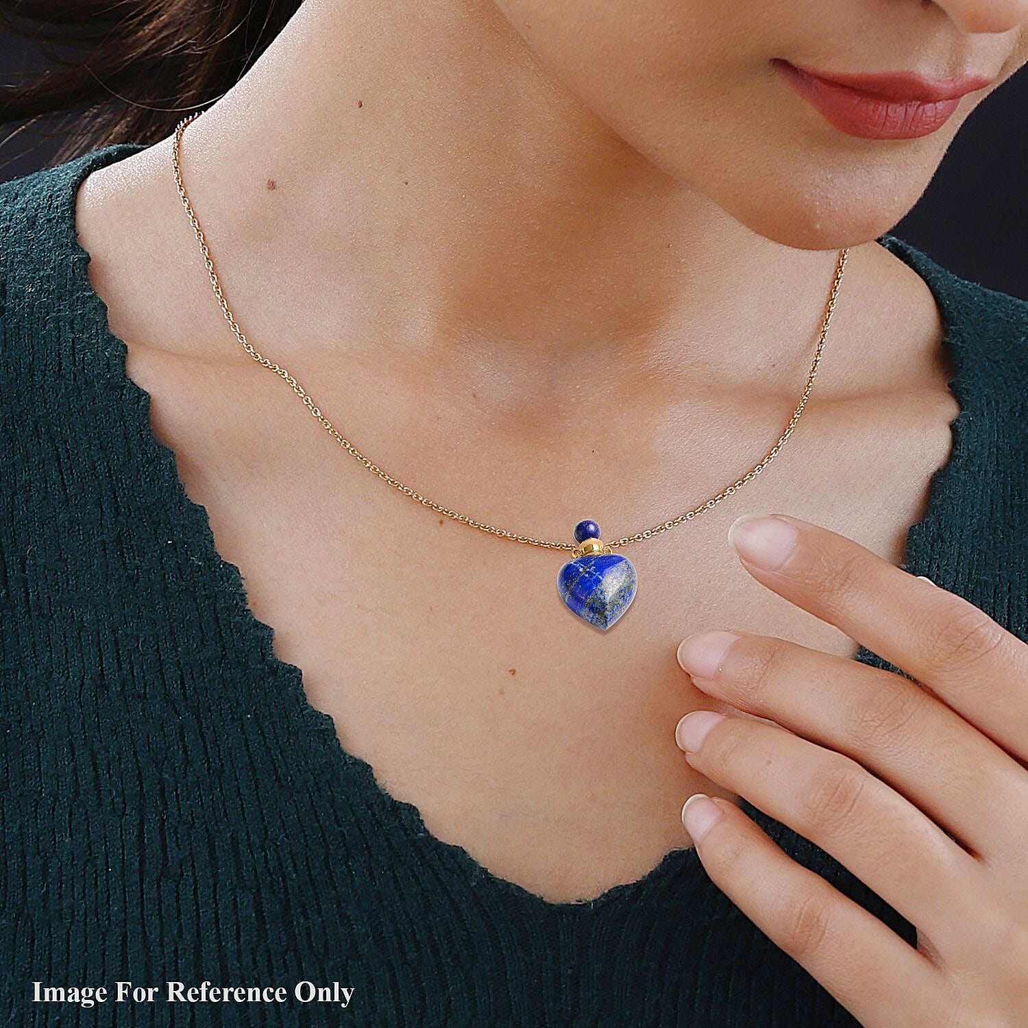 Lapis Lazuli Heart Shaped Perfume Bottle Necklace (Size 22) in Yellow Gold Tone 80.0 Ct.