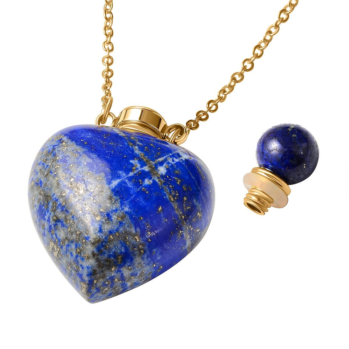 Lapis Lazuli Heart Shaped Perfume Bottle Necklace (Size 22) in Yellow Gold Tone 80.0 Ct.