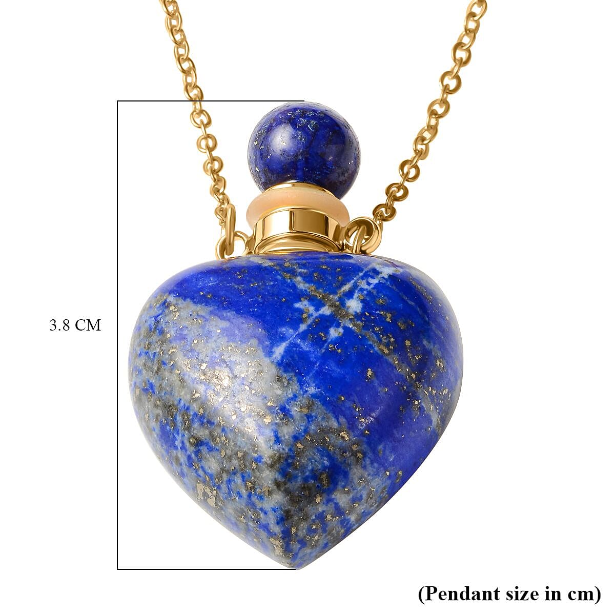 Lapis Lazuli Heart Shaped Perfume Bottle Necklace (Size 22) in Yellow Gold Tone 80.0 Ct.