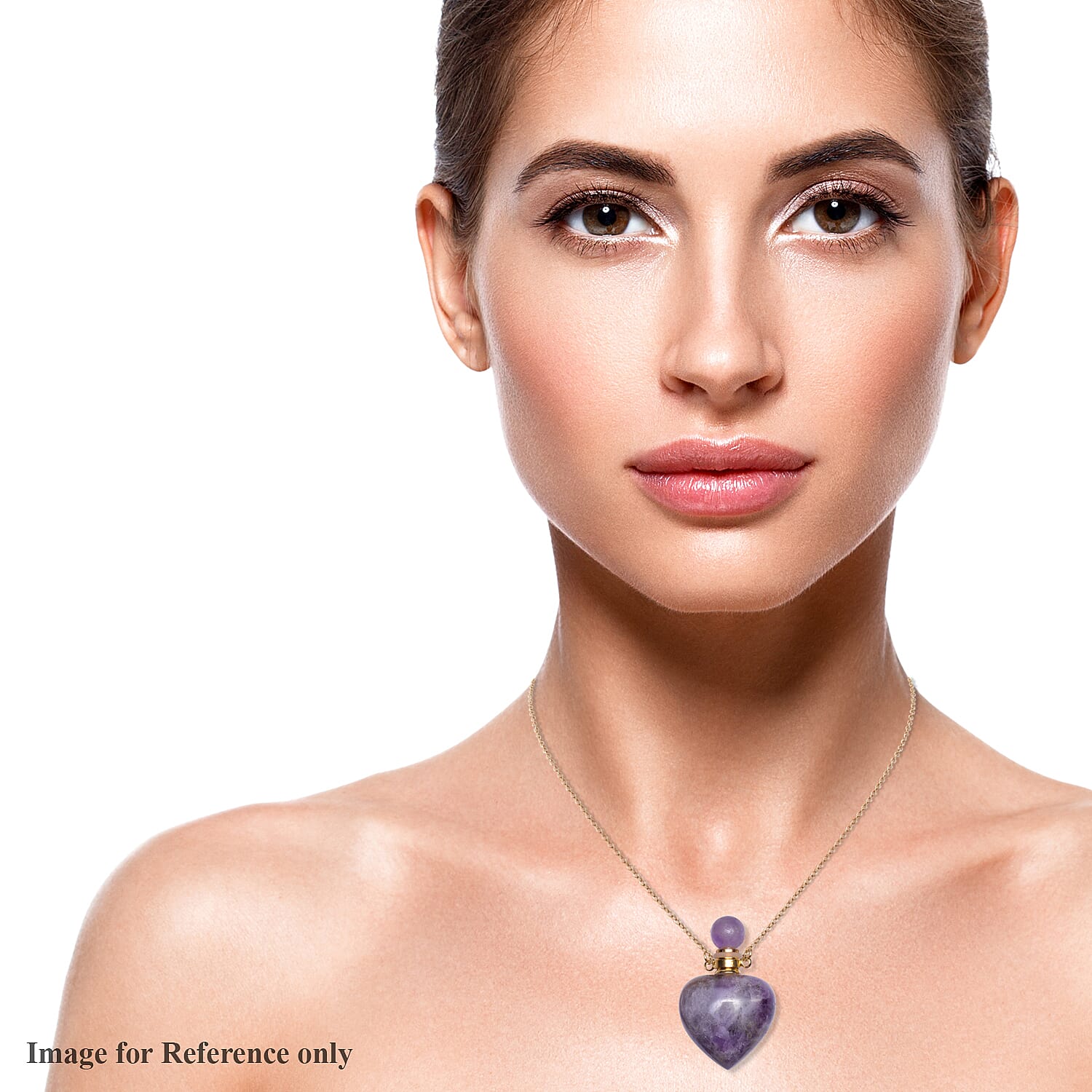 Amethyst Heart Shaped Perfume Bottle Necklace (Size 22) in Yellow Gold Tone 453.00 Ct.