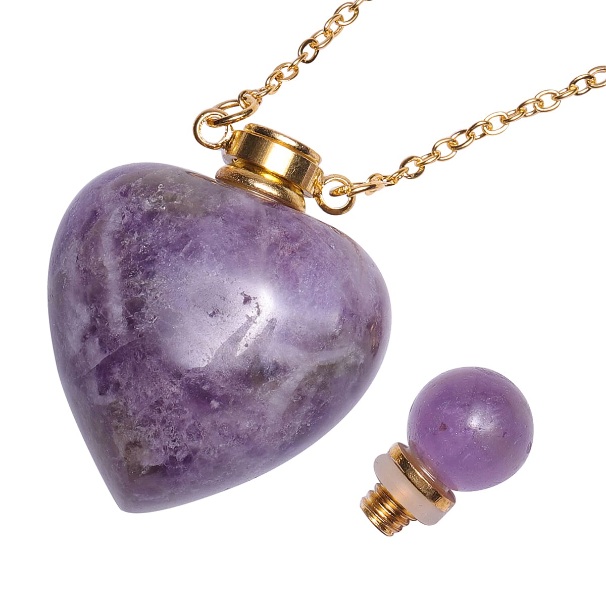 Amethyst Heart Shaped Perfume Bottle Necklace (Size 22) in Yellow Gold Tone 453.00 Ct.