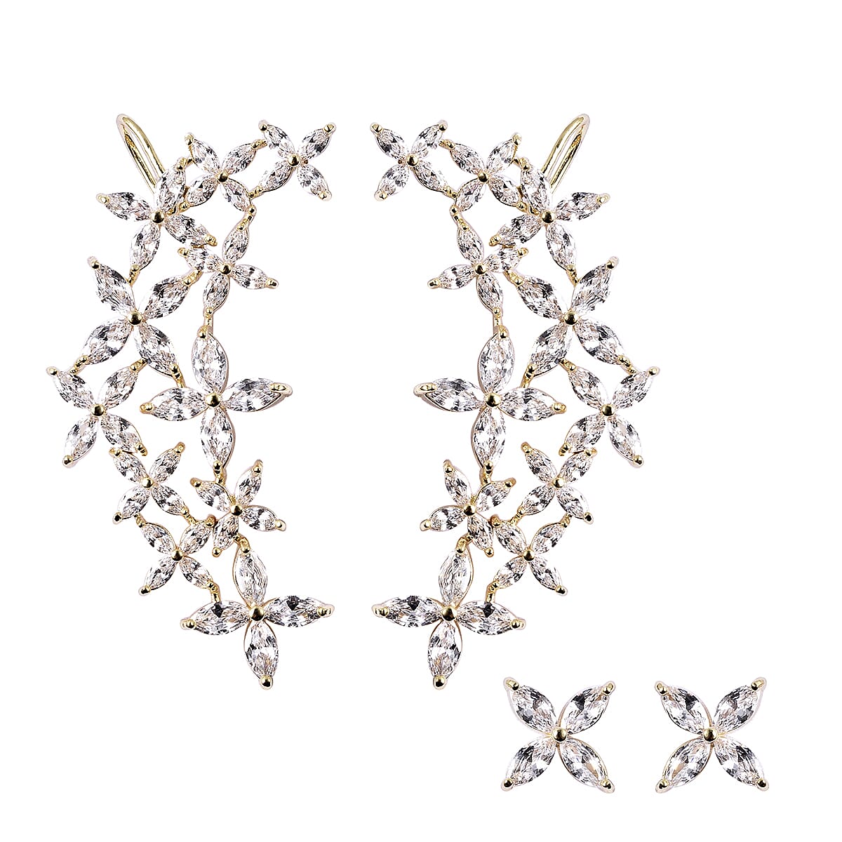 Simulated Diamond Ear Cuffs and Studs (with Push Back) in Gold Tone
