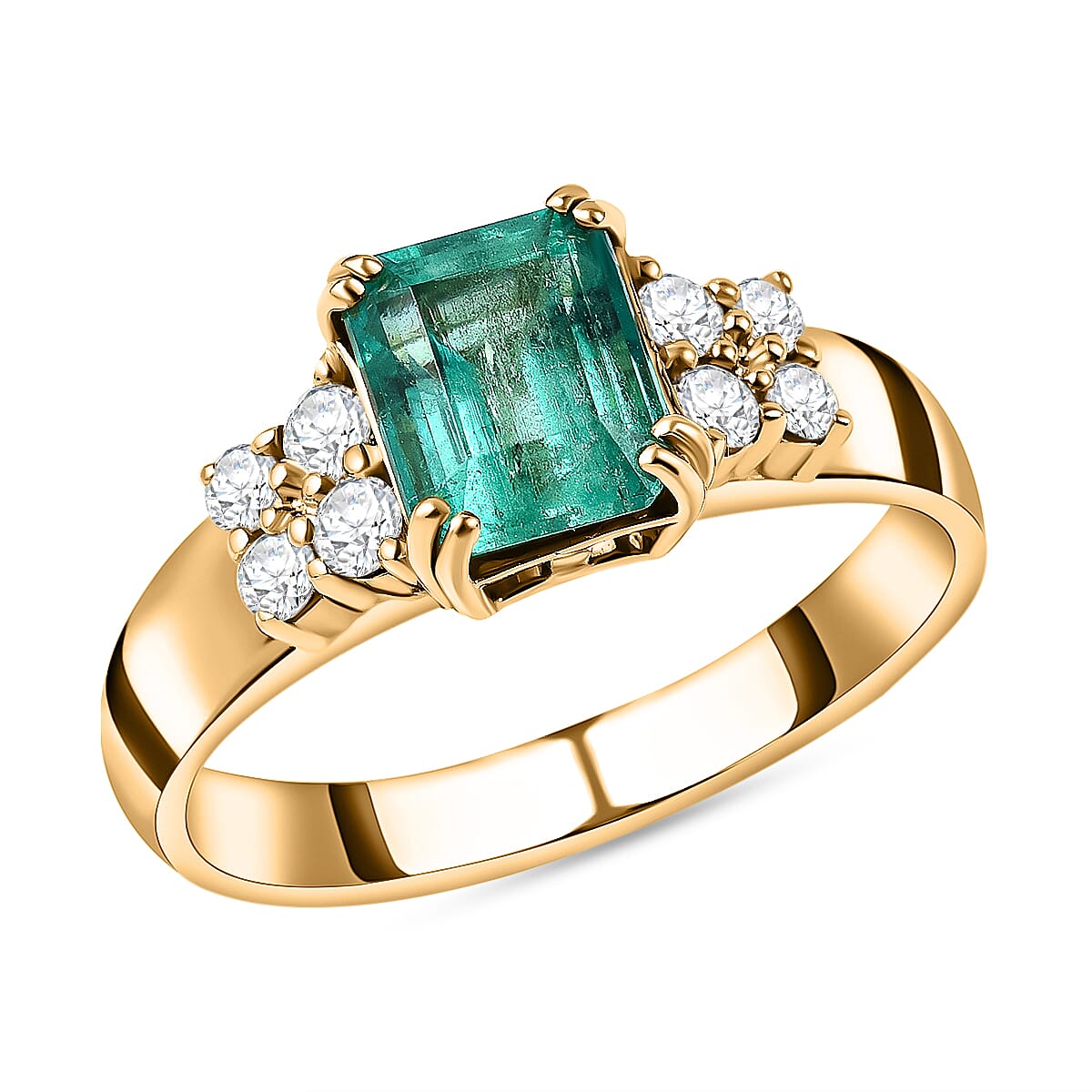 18K Yellow Gold Colombian Emerald and Diamond Ring 1.72 Ct, Gold Wt. 4.5 GM