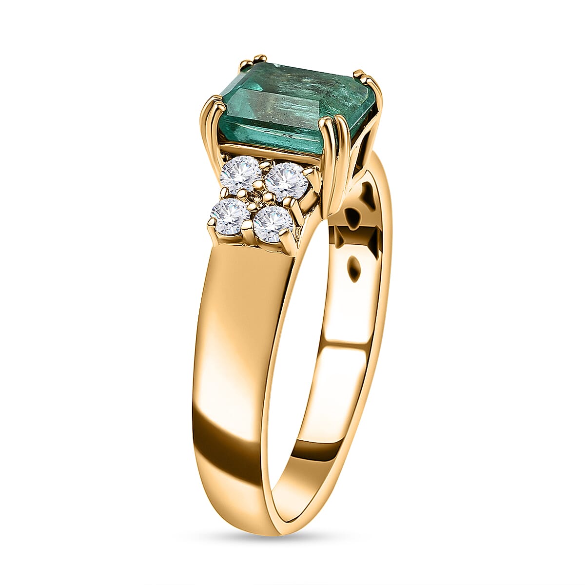 18K Yellow Gold Colombian Emerald and Diamond Ring 1.72 Ct, Gold Wt. 4.5 GM