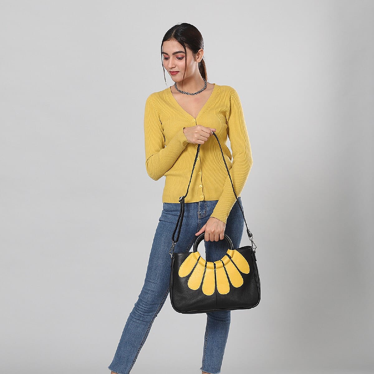 100% Genuine Leather Satchel Bag with Detacheable Shoulder Strap (Size 35x24x9 Cm) - Black