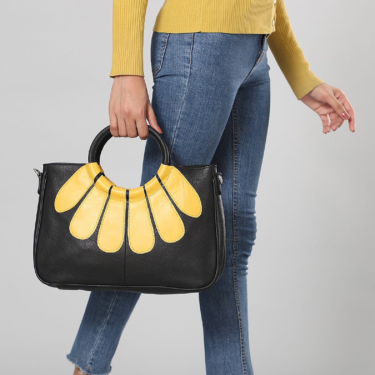 100% Genuine Leather Satchel Bag with Detacheable Shoulder Strap (Size 35x24x9 Cm) - Black