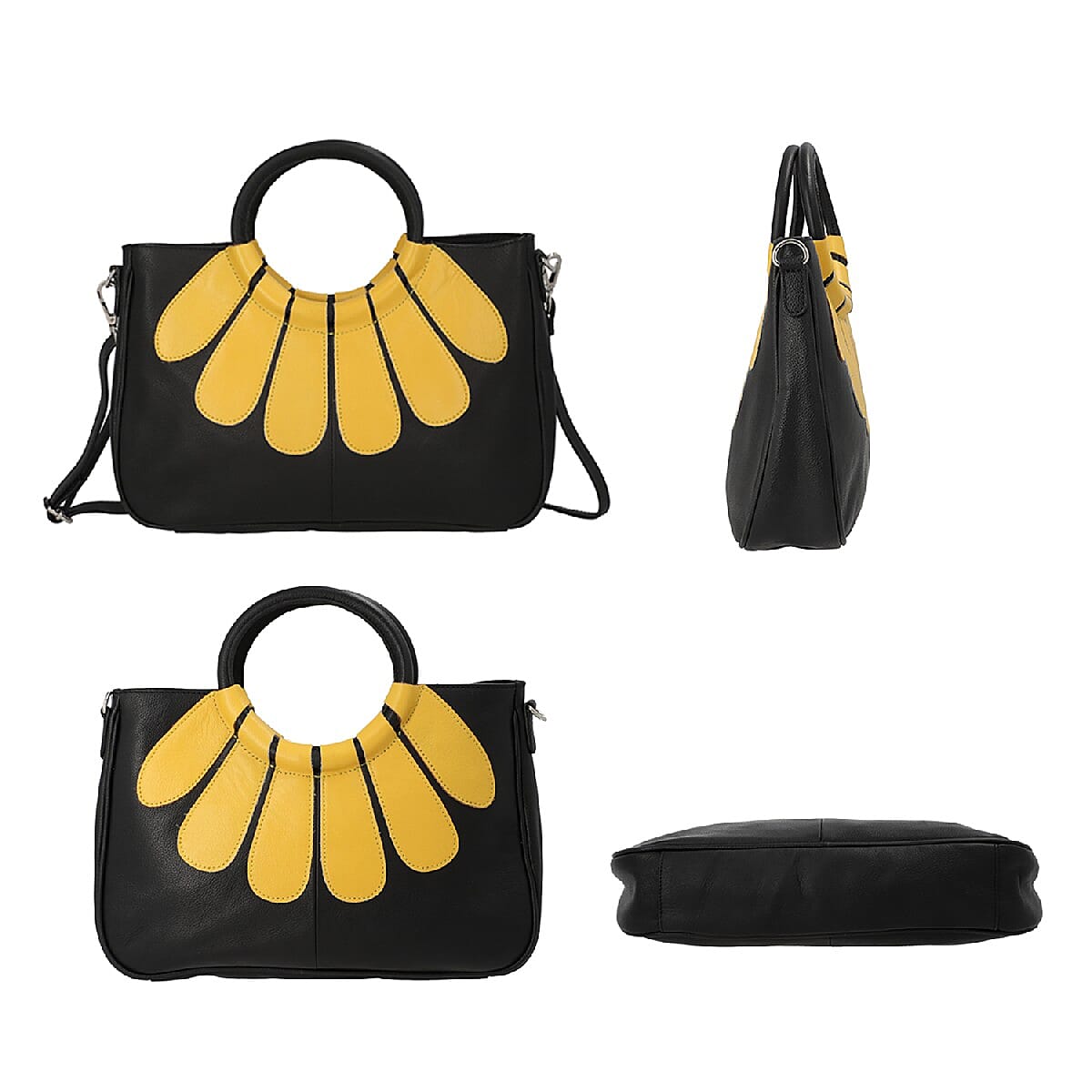 100% Genuine Leather Satchel Bag with Detacheable Shoulder Strap (Size 35x24x9 Cm) - Black