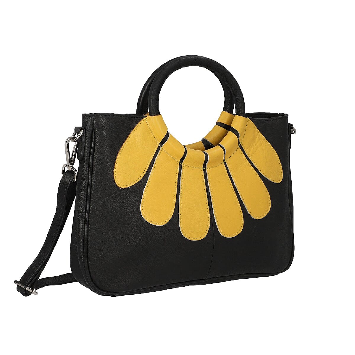 100% Genuine Leather Satchel Bag with Detacheable Shoulder Strap (Size 35x24x9 Cm) - Black