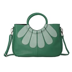 Genuine Leather Satchel Bag - Dark Green