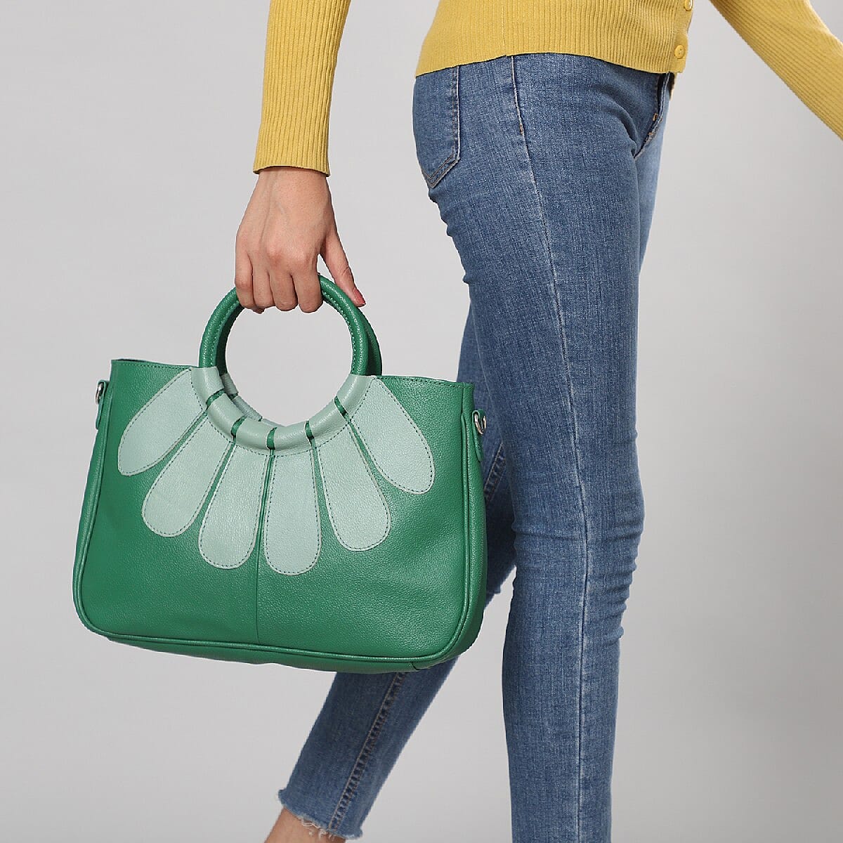 100% Genuine Leather Satchel Bag  with Detachable Shoulder Strap (Size 35x24x9 Cm) - Dark Green