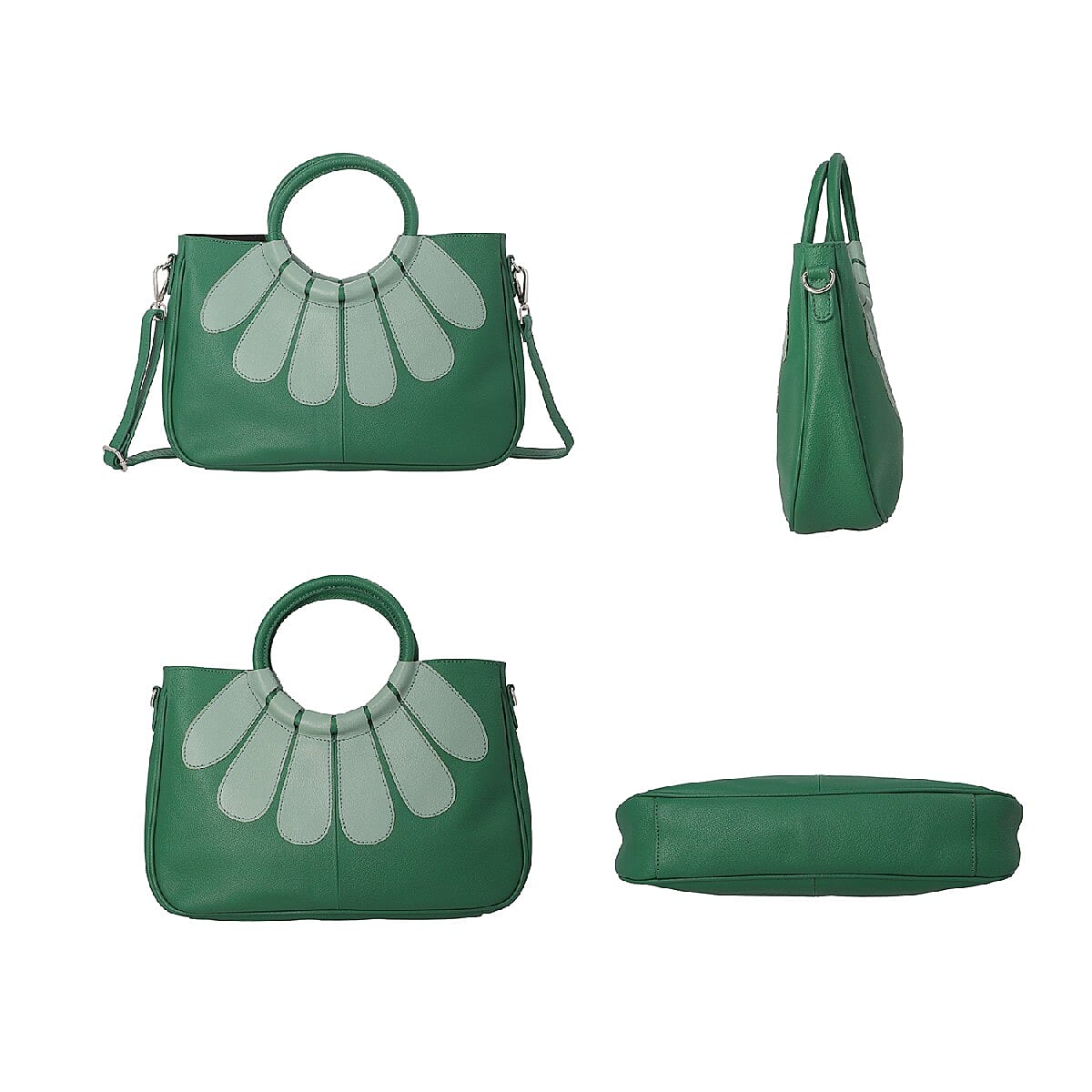 100% Genuine Leather Satchel Bag  with Detachable Shoulder Strap (Size 35x24x9 Cm) - Dark Green