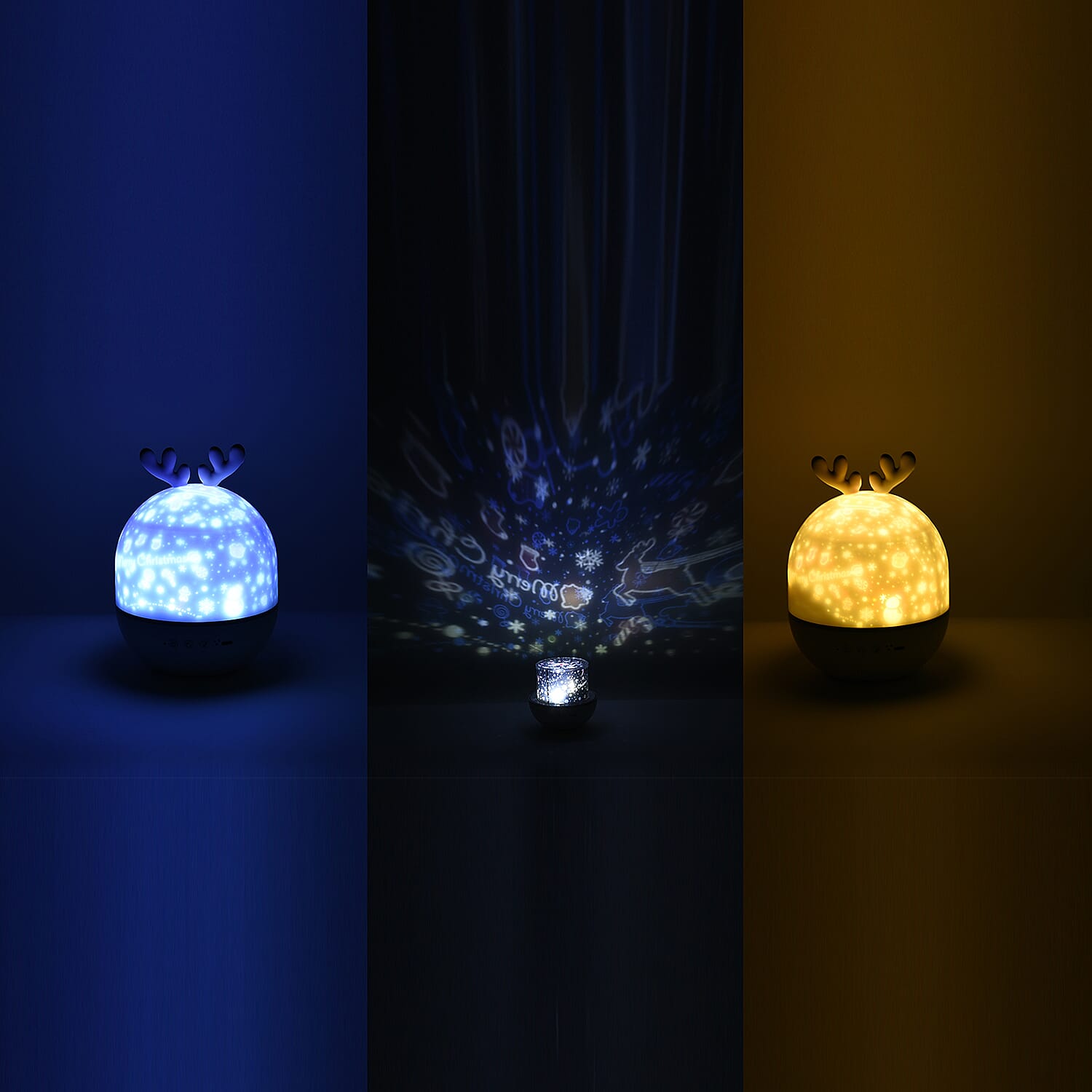 Cute Deer Shaped Multi Colour Light Projection Lamp with Remote Control & USB Cable (Size 11x11x15cm) - White