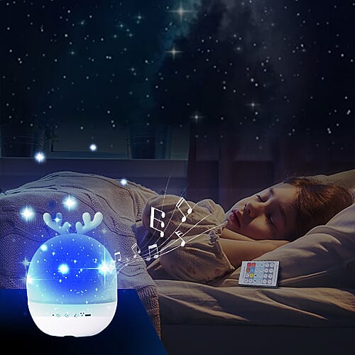 Cute Deer Shaped Multi Colour Light Projection Lamp with Remote Control & USB Cable (Size 11x11x15cm) - White