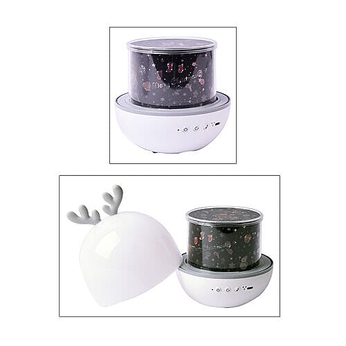 Cute Deer Shaped Multi Colour Light Projection Lamp with Remote Control & USB Cable (Size 11x11x15cm) - White