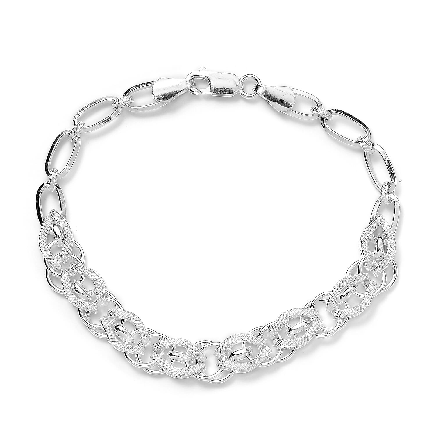 Sterling Silver Link and Rope Bracelet (Size 7.5), Silver Wt. 12.35 Gms