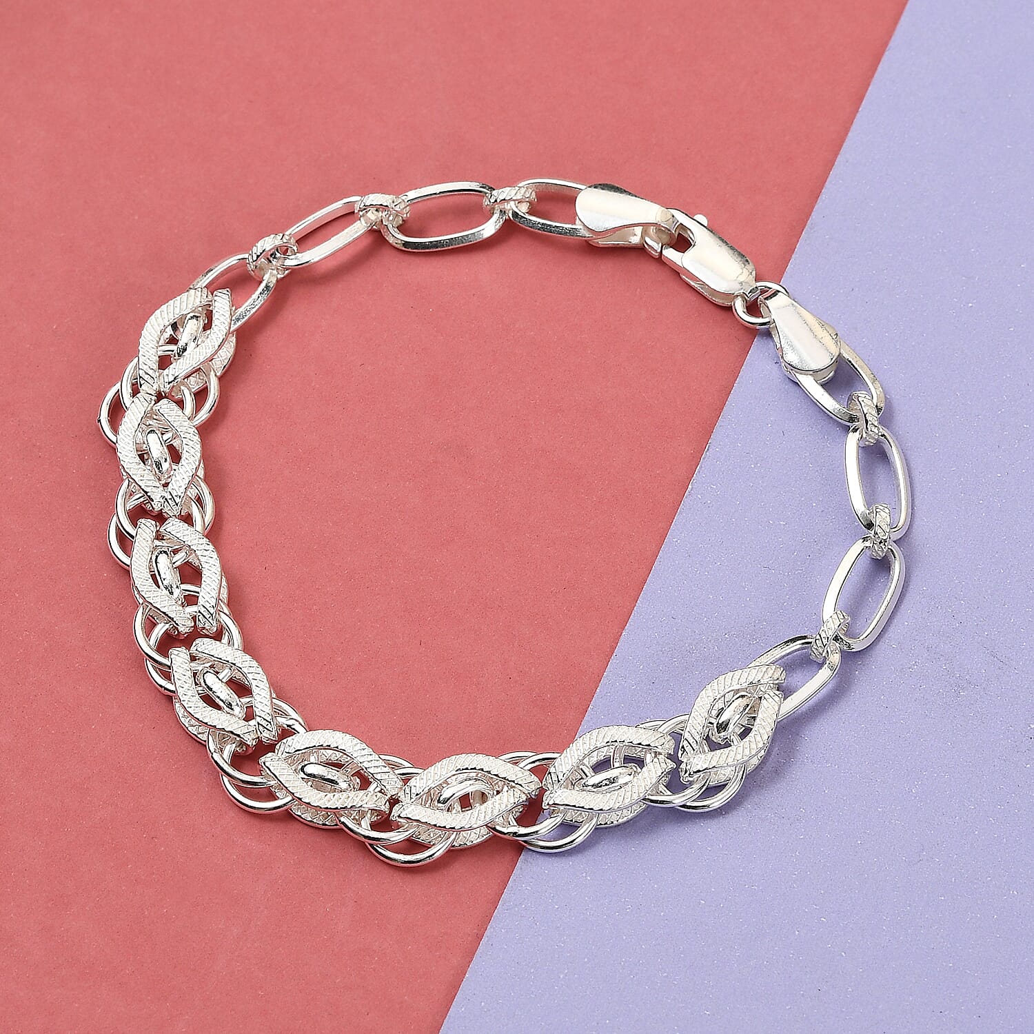 Sterling Silver Link and Rope Bracelet (Size 7.5), Silver Wt. 12.35 Gms