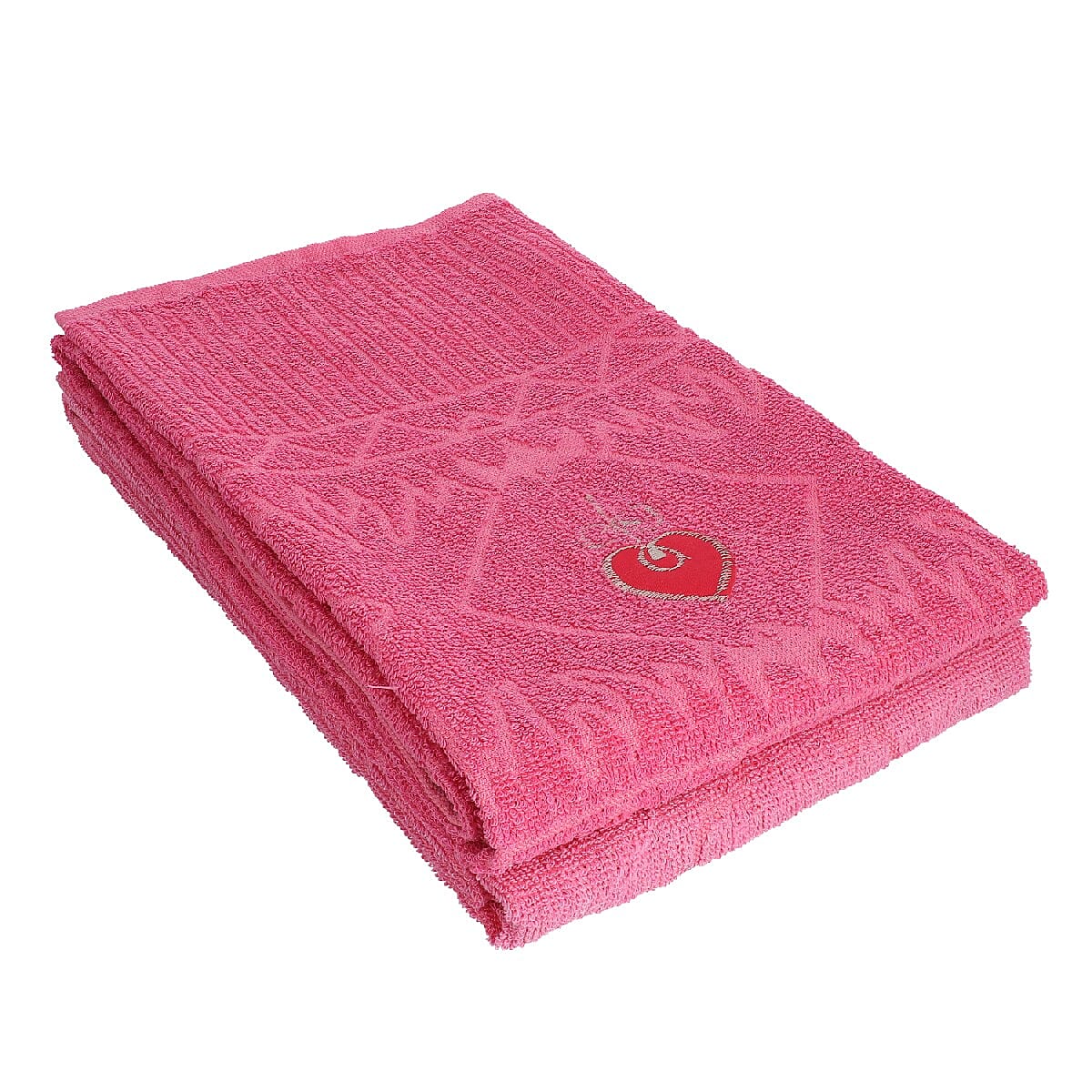 Set of 2 - 100% Cotton Embroidered Terry Bath Towel (Size:130X70 CM) - Pink.