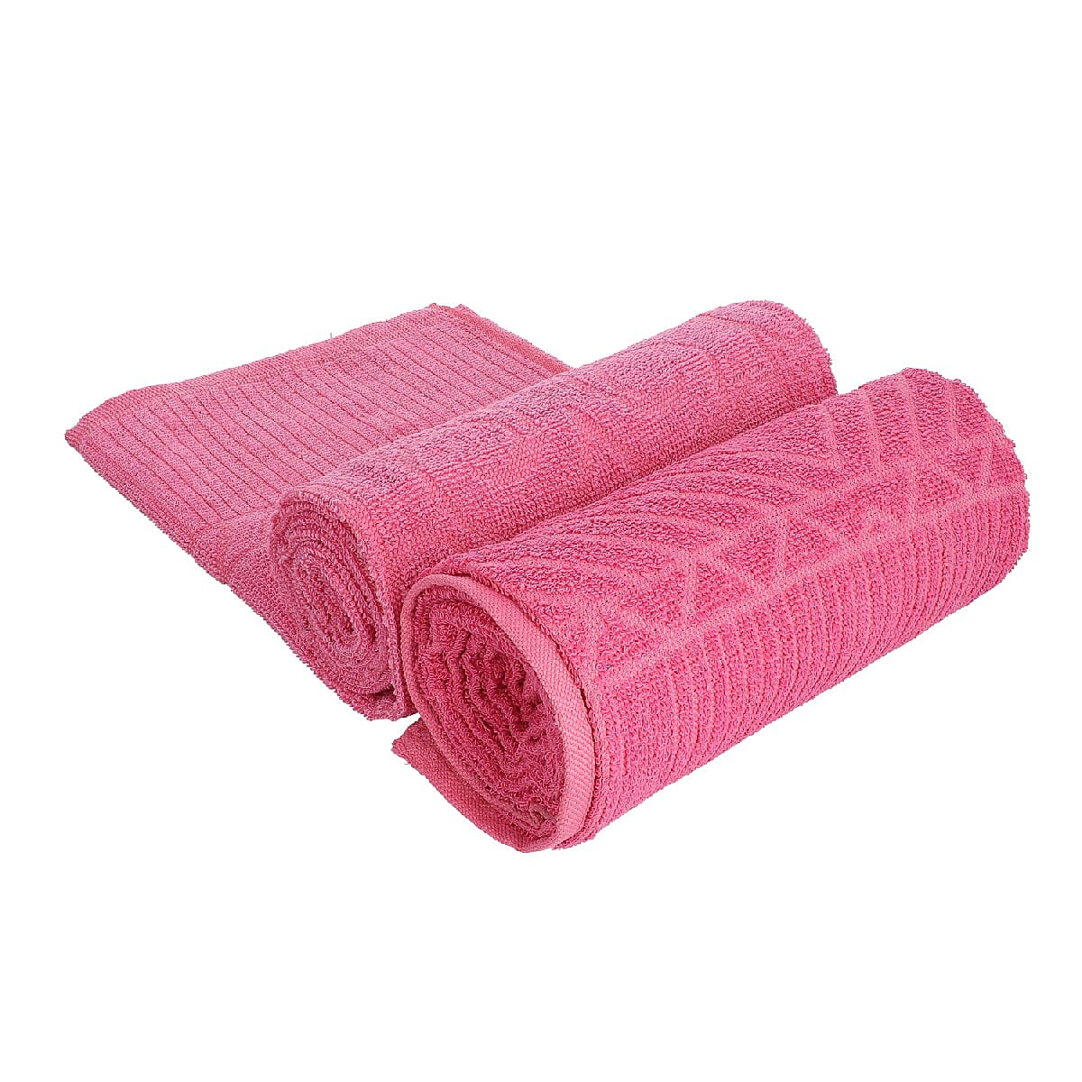 Set of 2 - 100% Cotton Embroidered Terry Bath Towel (Size:130X70 CM) - Pink.